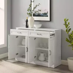 White Wood Panel 4-Door Cabinet