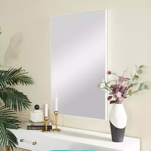 White Wood Rectangular Wall Mirror, 24x40 in.