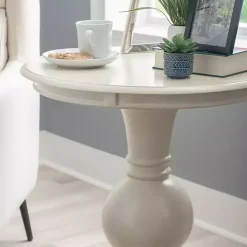 White Wood Round Base Side Table