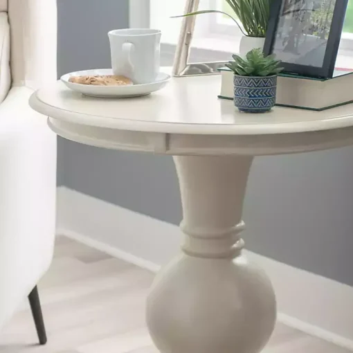 White Wood Round Base Side Table