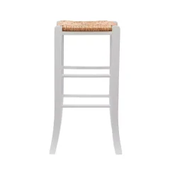 White Wood Seagrass Backless 2-pc. Bar Stool Set