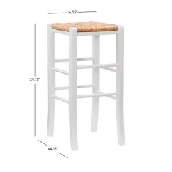 White Wood Seagrass Backless 2-pc. Bar Stool Set