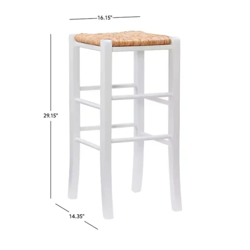 White Wood Seagrass Backless 2-pc. Bar Stool Set