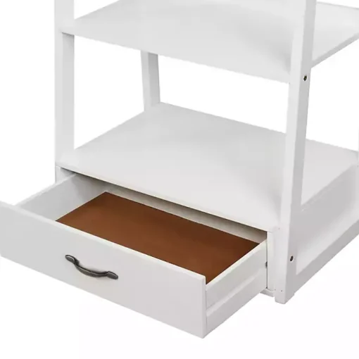 White Wood 5-Shelf Leaning Bookshelf