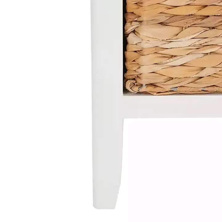 White Wood Side Table with Baskets