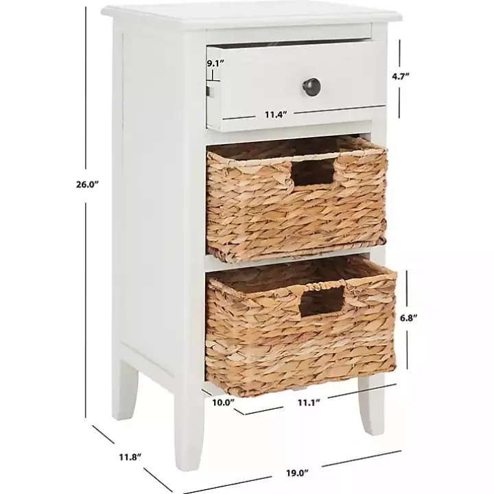 White Wood Side Table with Baskets
