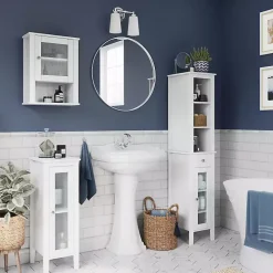 White Wood Slim Single Glass Door Floor Cabinet