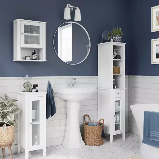 White Wood Slim Single Glass Door Floor Cabinet