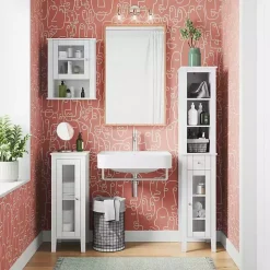 White Wood Slim Single Glass Door Floor Cabinet