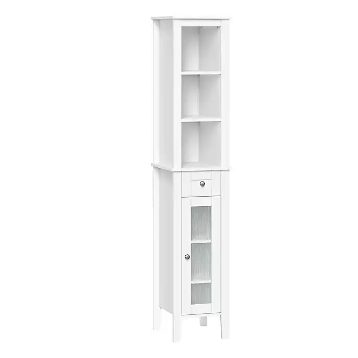 White Wood Tall Single Pane Glass Door Cabinet
