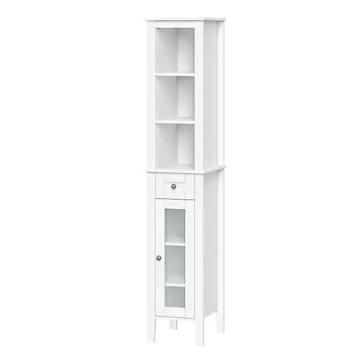 White Wood Tall Single Pane Glass Door Cabinet