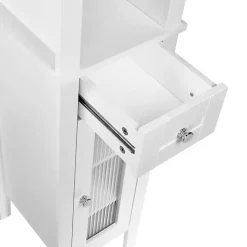 White Wood Tall Single Pane Glass Door Cabinet