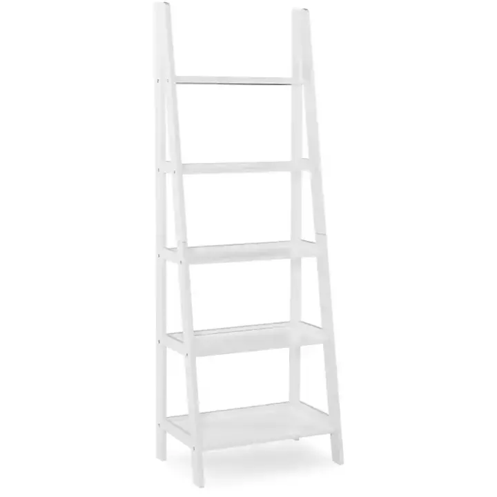 White Wood 5-Tier Ladder Bookshelf