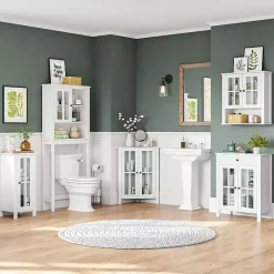 White Wood Two Pane Glass Doors Corner Cabinet