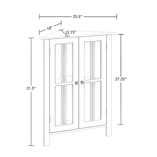 White Wood Two Pane Glass Doors Corner Cabinet
