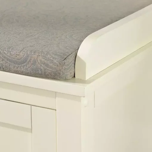 White Wood Upholstered Storage Bench