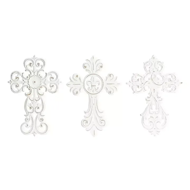White Wood Wall Cross Wall Plaques, Set of 3