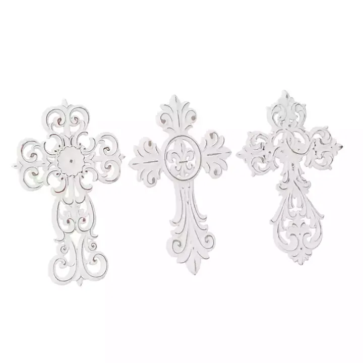 White Wood Wall Cross Wall Plaques, Set of 3