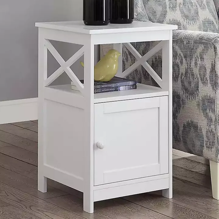 White Wood X Sides Storage Accent Table