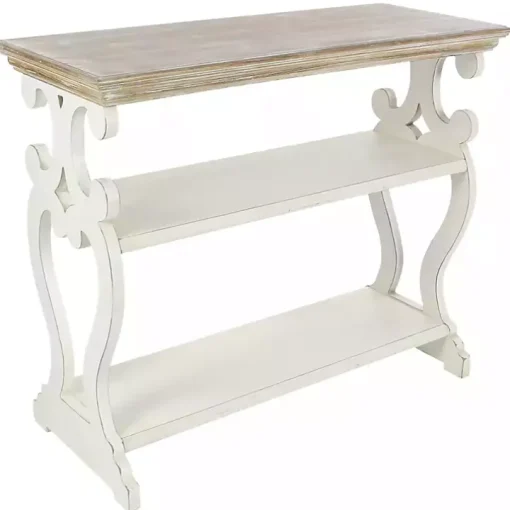 White Wooden 2-Shelf Console Table