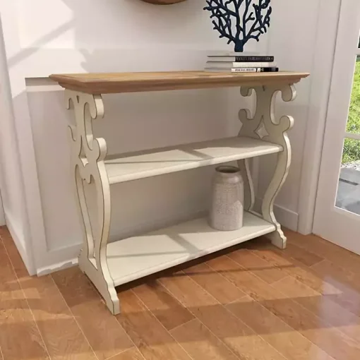 White Wooden 2-Shelf Console Table
