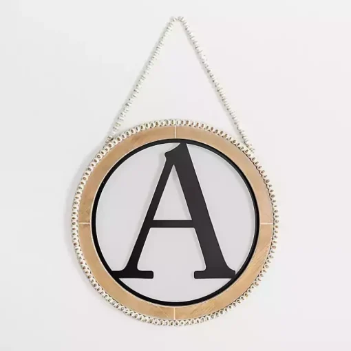 Whitewash Bead Trim Monogram A Plaque