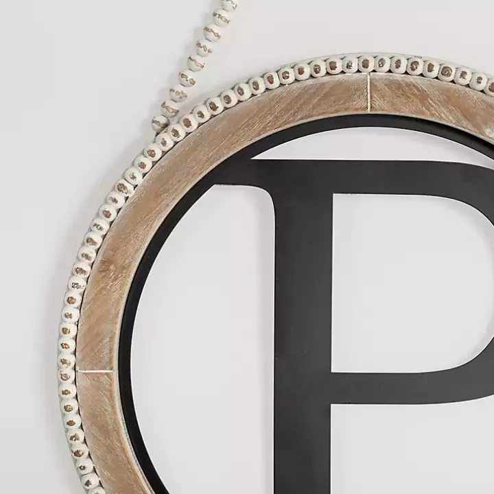 Whitewash Bead Trim Monogram P Plaque