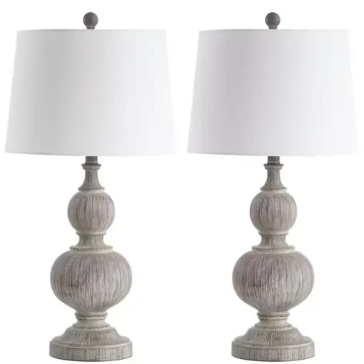 Whitewashed Brown Carved 2-pc. Table Lamp Set