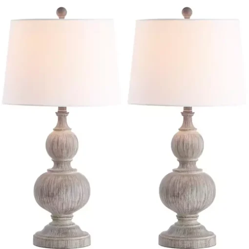Whitewashed Brown Carved 2-pc. Table Lamp Set
