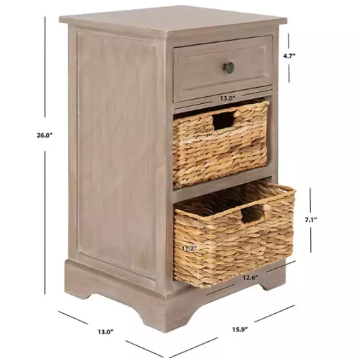 Whitewashed Brown Wood Side Table with Baskets