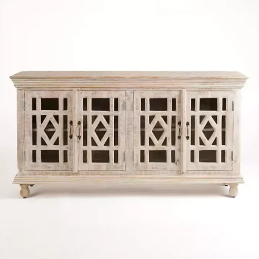 Whitewashed Carri Glass Door Cabinet