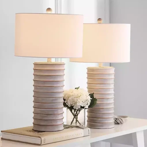 Whitewashed Gray Ridges Table Lamps, Set of 2