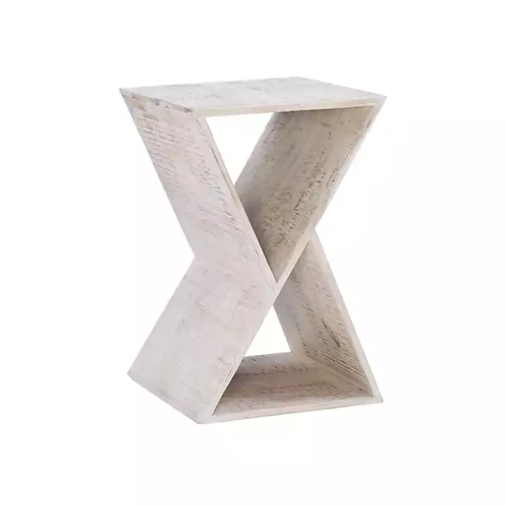 Whitewashed Mango Wood Hourglass Accent Table