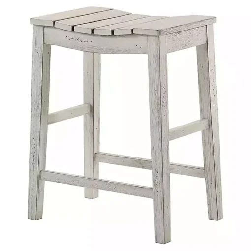 Whitewashed Saddle Seat Counter Stools, Set of 2