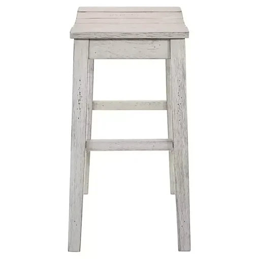 Whitewashed Saddle Seat Counter Stools, Set of 2