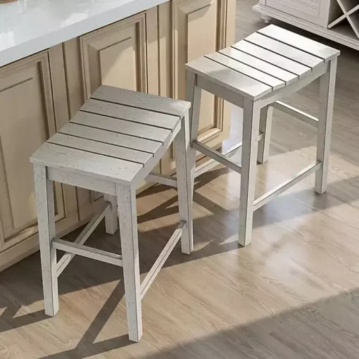 Whitewashed Saddle Seat Counter Stools, Set of 2