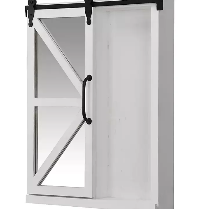 Whitewashed Sliding Barn Door Wall Cabinet