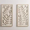 Whitewashed Wood Fern Wall Plaques, Set of 2