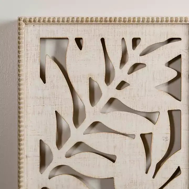 Whitewashed Wood Fern Wall Plaques, Set of 2