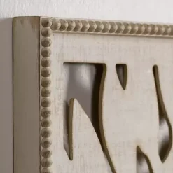 Whitewashed Wood Fern Wall Plaques, Set of 2