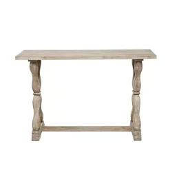 Whitewashed Wood Trestle Base Console Table