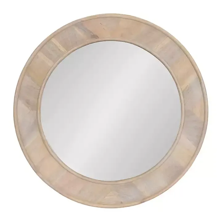 Whitewashed Woodgrain Round Wall Mirror