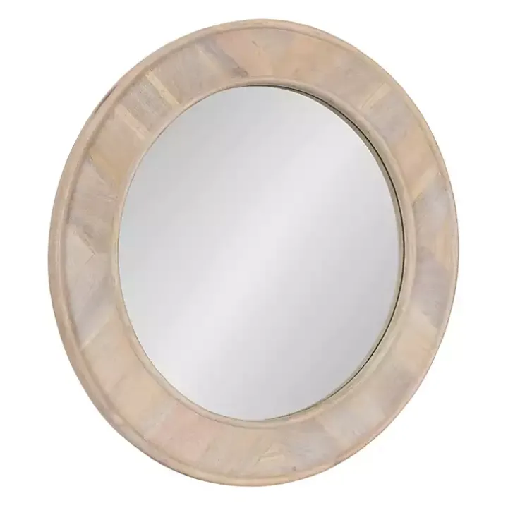 Whitewashed Woodgrain Round Wall Mirror