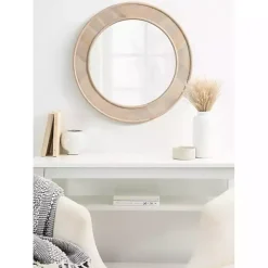 Whitewashed Woodgrain Round Wall Mirror