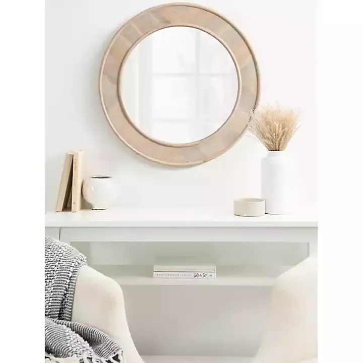 Whitewashed Woodgrain Round Wall Mirror
