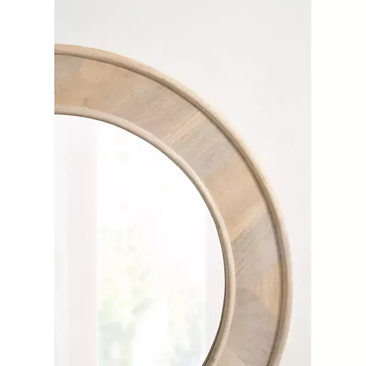 Whitewashed Woodgrain Round Wall Mirror