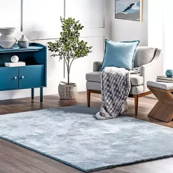 Whitlow Blue Shag Washable Area Rug, 8x10