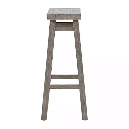 Wire Brushed Gray Saddle Wood Bar Stool