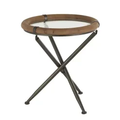 Wood and Glass Round Tripod Accent Table