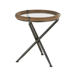 Wood and Glass Round Tripod Accent Table